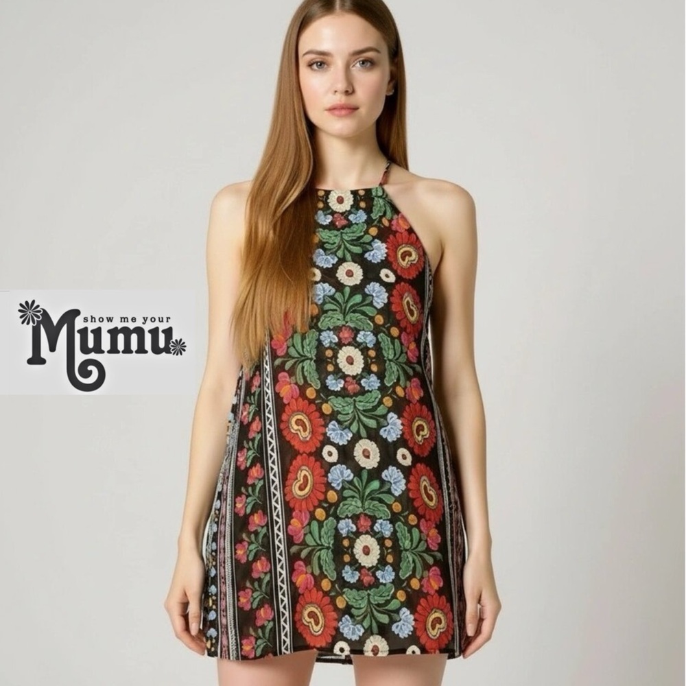 Show Me Your MuMu Black Floral Halter Mini Dress